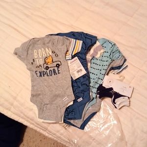 NWT Gerber 8 piece onesies with Burts Bees socks
